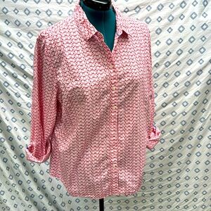 Boden Pink and Red Glasses Print Button Down